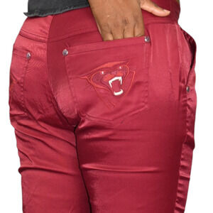 Vintage Mecca Lace Up Jeans Red Satin Low Rise Straight Leg Corset Retro Shiny 8